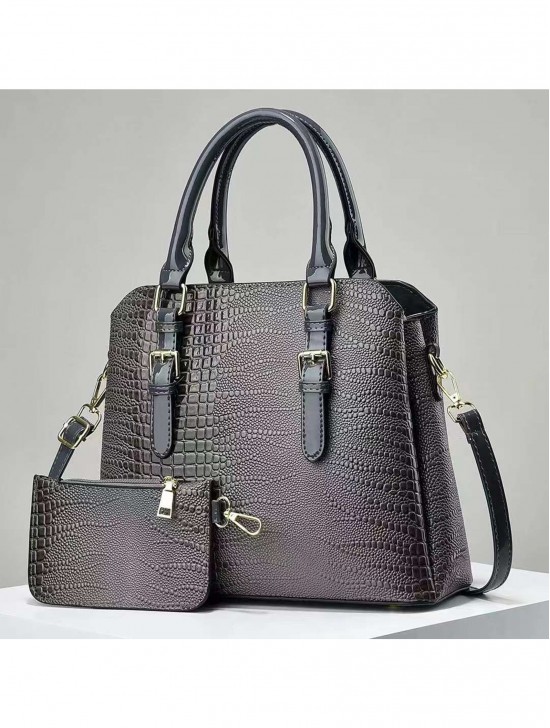 2 in 1 Faux Leather Satchel Bag 